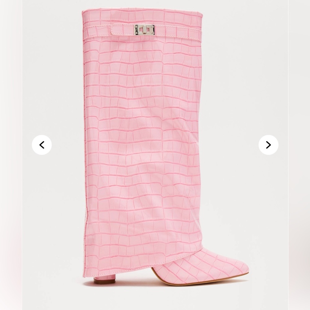 Fashion Nova Pink Croc Heeled Boots